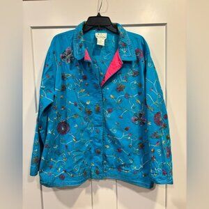 Quacker Factory Women Cotton Jacket Beaded Butterfly Shirt Fairy Vtg Sz Plus 1X.